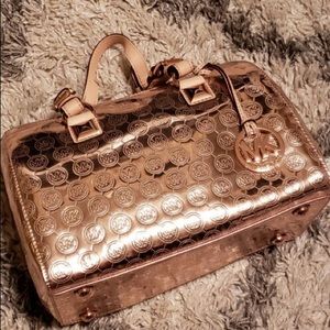 Rose gold Michael Kors satchel handbag purse